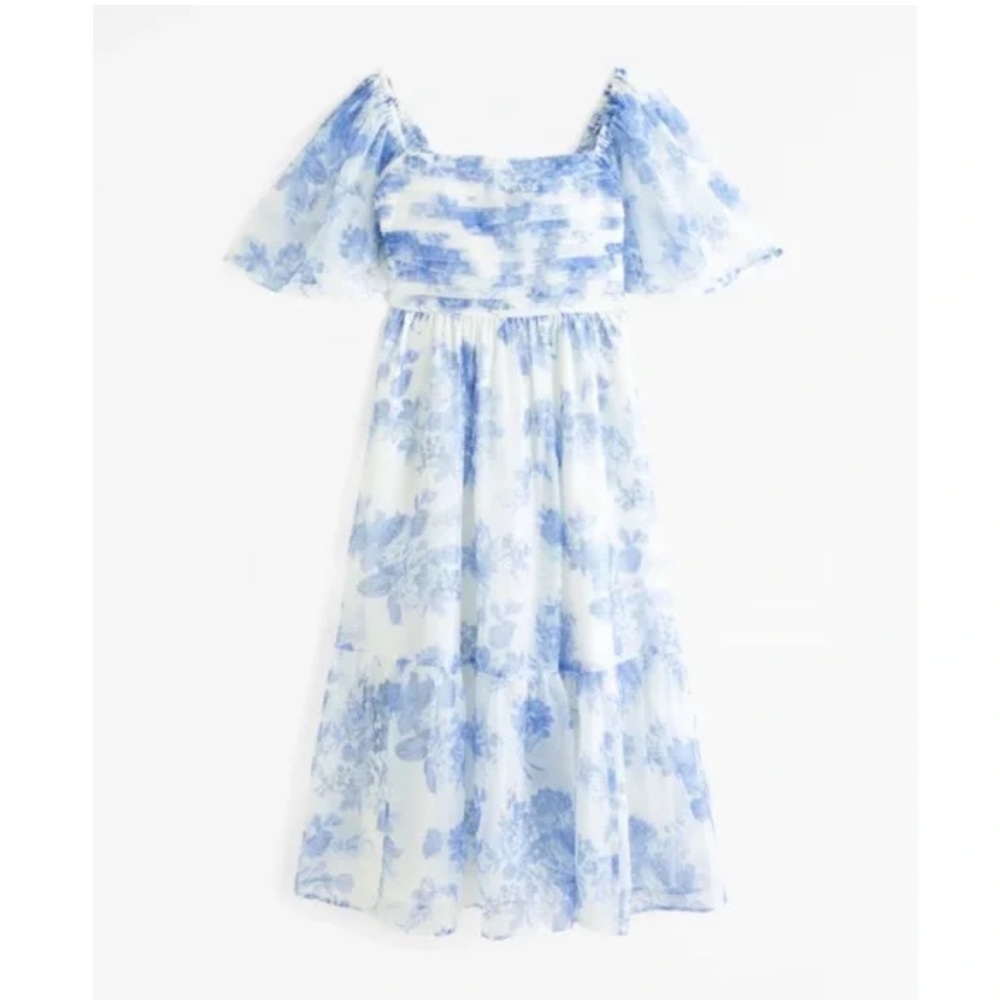 Abercrombie & Fitch Emerson Angel Sleeve Midi Dress in Blue Floral